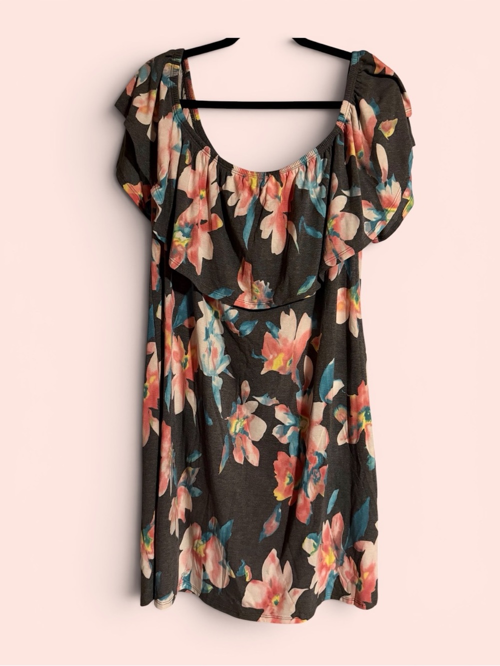 Sweet Lovely by Jen Floral Stretch Scoop Neck Short Sleeve Dress -